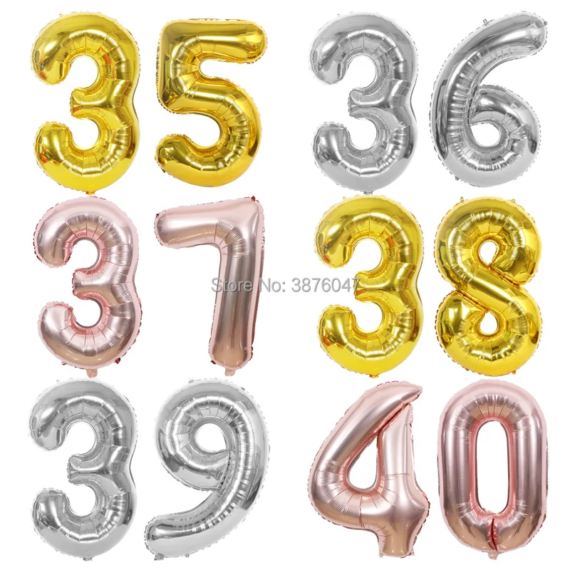 40 дюймов цифры 35 36 37 38 39 воздушные шары золотистые серебристые Φ 35th 36th 37th 38th 39th 40th