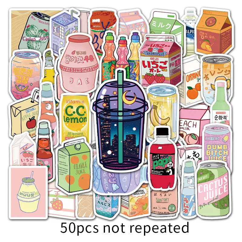 50 шт./упак. летняя Милая наклейка со вкусом искусственных напитков из ПВХ