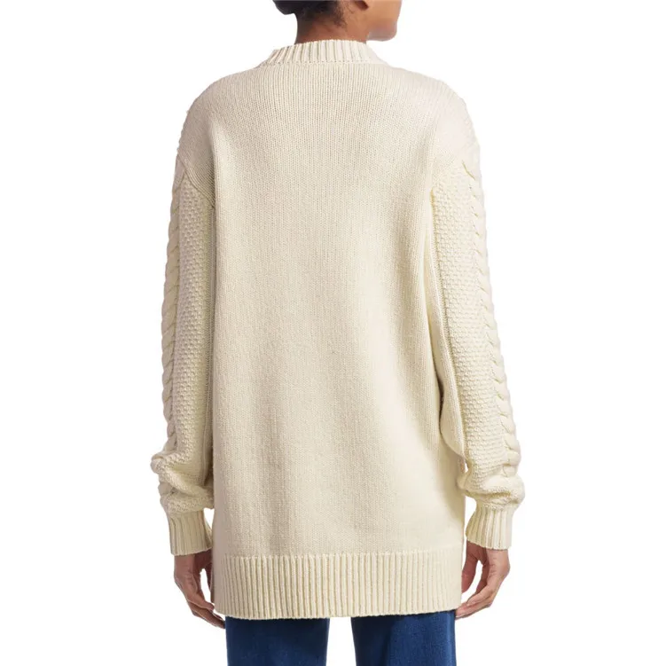 Кружевной Удлиненный свитер с принтом зима 2019 плотный теплый вязаный пуловер