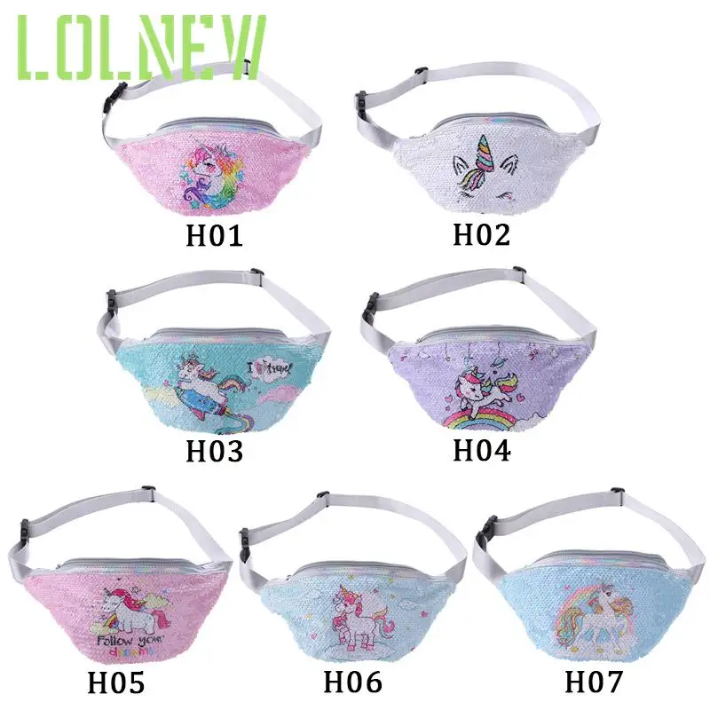 

Unicorn Sequins Waist Pack Girls Shoulder Belt Bag Kids Fanny Chest Bag Cartoon Girls Belt Mermaid Sport Purse Children Gifts