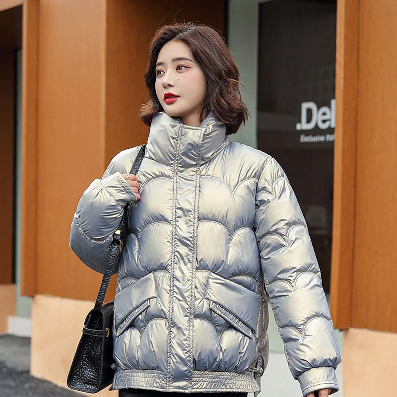 2023 Winter New Glossy Down Parka Thick Women Waterproof Stand-Up Collar Jacket Large Size Loose Warm Snow Shiny Overcoat