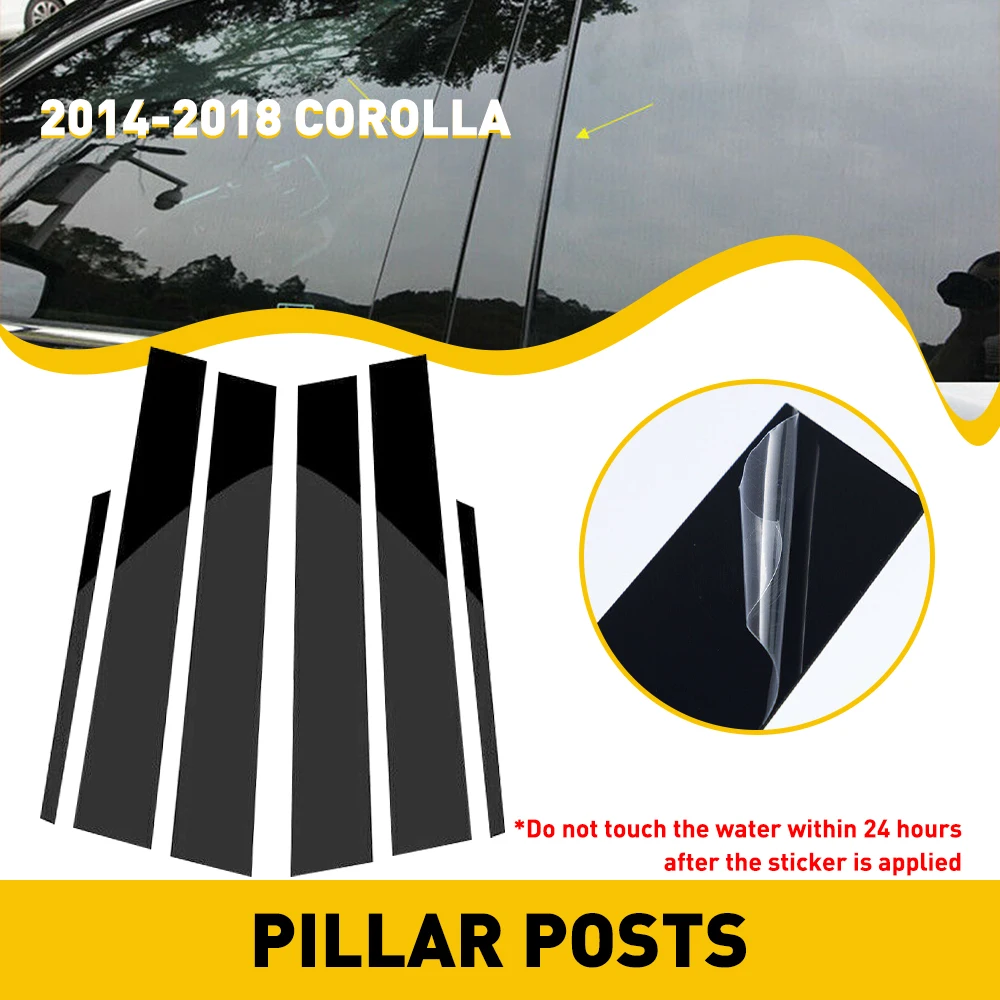 

6pcs Car Black Mirror Window Pillar Posts Cover Trim For Toyota Corolla 2014 2015 2016 2017 2018 Column Sticker Car Accessories