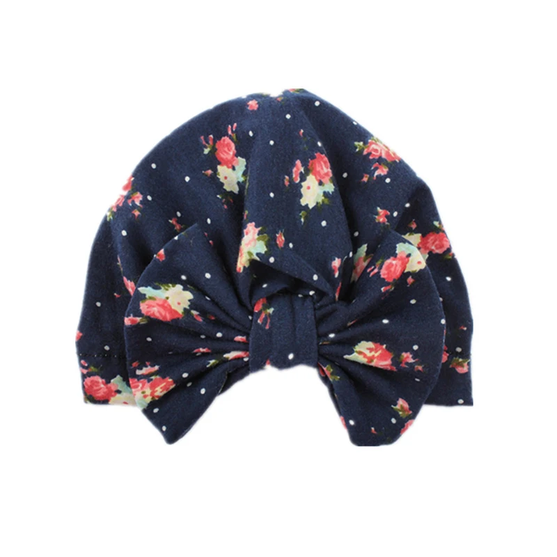 

Floral Print Cotton Bowknot Baby Headbands Infant Headwraps Newborn Turban Hats Babes Caps