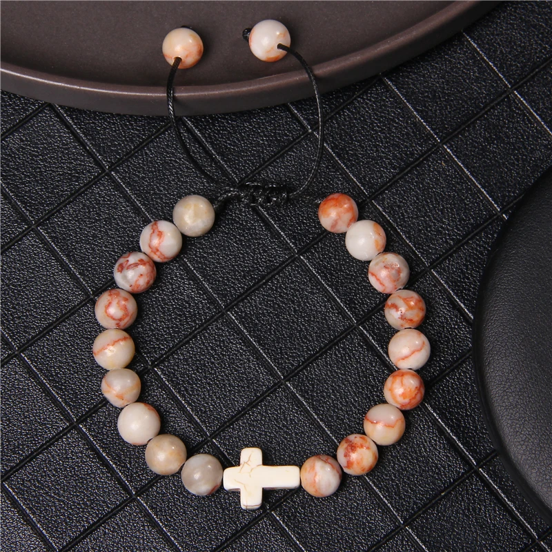 Плетеный браслет из натурального камня с бирюзовыми бусинами плетеный крестиком