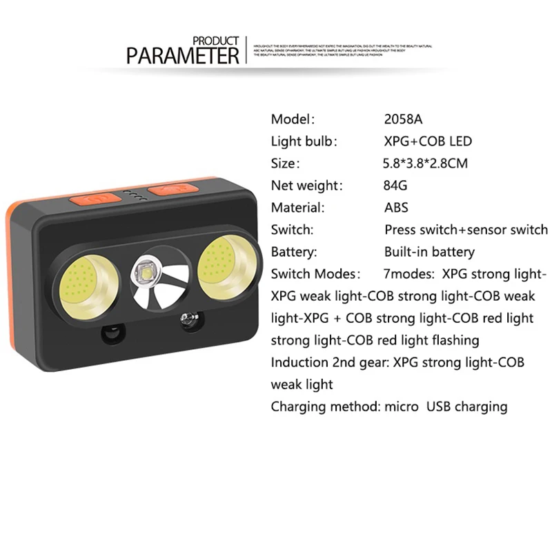

XPG+COB Sensor Headlamp USB Rechargeable LED Headlights Cycling Flashlight With Hook And Magnet Portable Lighting