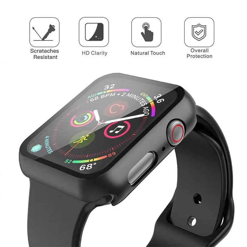 Screen Protector Case For Apple Watch Band 44mm 42mm 38mm 40mm Tempered Glass+Cover iWatch 7 6 5 4 3 SE 2 Accessories 41mm 45mm