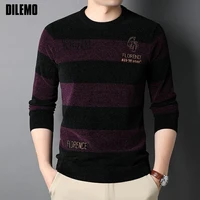 top quality thick warm new autum fashion brand solid knit crew pullover men striped sweater winter casual mens clothes 2022