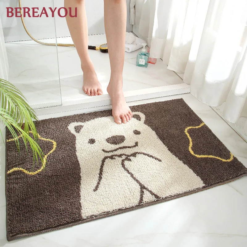 

Floor Mat Cartoon Flocking Bathroom Door Mat Carpet Nordic Bath Rugs Toilet non-slip Absorbent Living Room Rug alfombra baño
