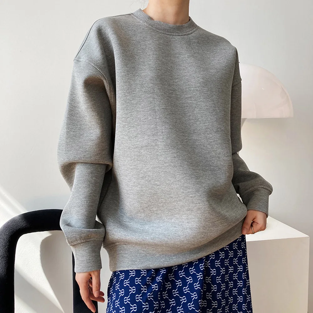 

Lazy Silhouette Space Cotton Sweatshirt Women Spring 2021 New Loose Tops Pullovers O-Neck Solid Sweatshirt 33