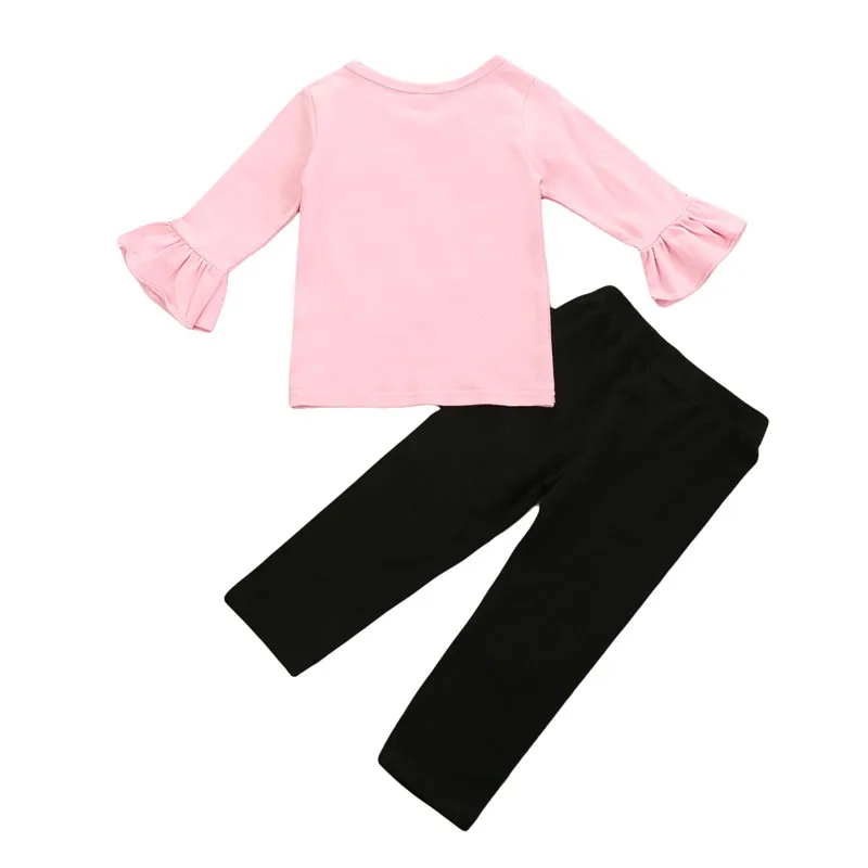 

1-6T Kid Baby Girls Casual Clothes Set, Love Pattern Letter Printed Flared Sleeve Shirts Tops Long Pants Autumn, spring, winter