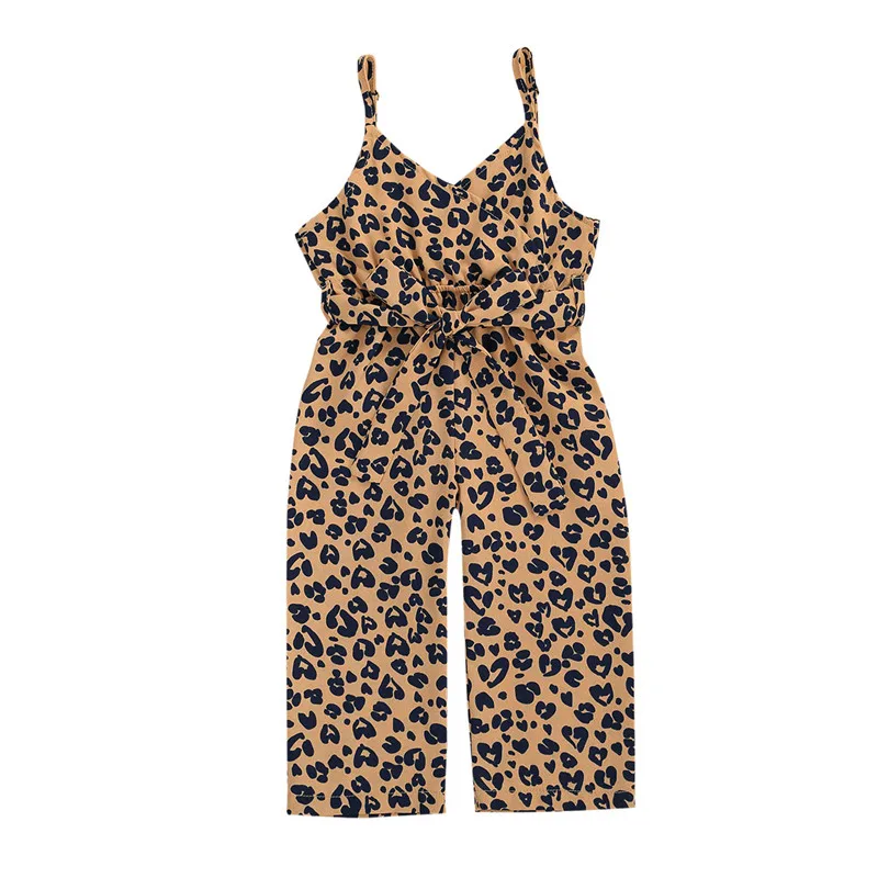 

1-6Years Kid Girls Leopard Floral Print Jumpsuit Rompers Summer Girl Sleeveless Lace Up Overalls Playsuit Strap Children Costume
