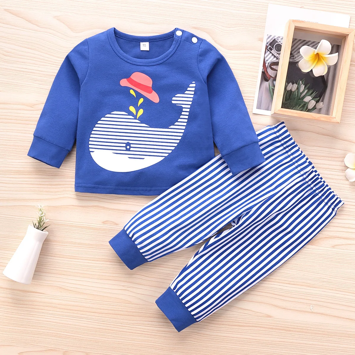 

Fall Winter Newborn Baby Girl Clothes Set 2 Piece Striped Whale Long Sleeve Sweater Tops+striped Trousers Baby Boy Outfit 0-18M