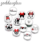 Disney Минни Мышь символ, рисунок Микки-Мауса 10 шт. круглый фото стекло 18 мм кнопки для 18 мм Оснастки браслеты ювелирные изделия