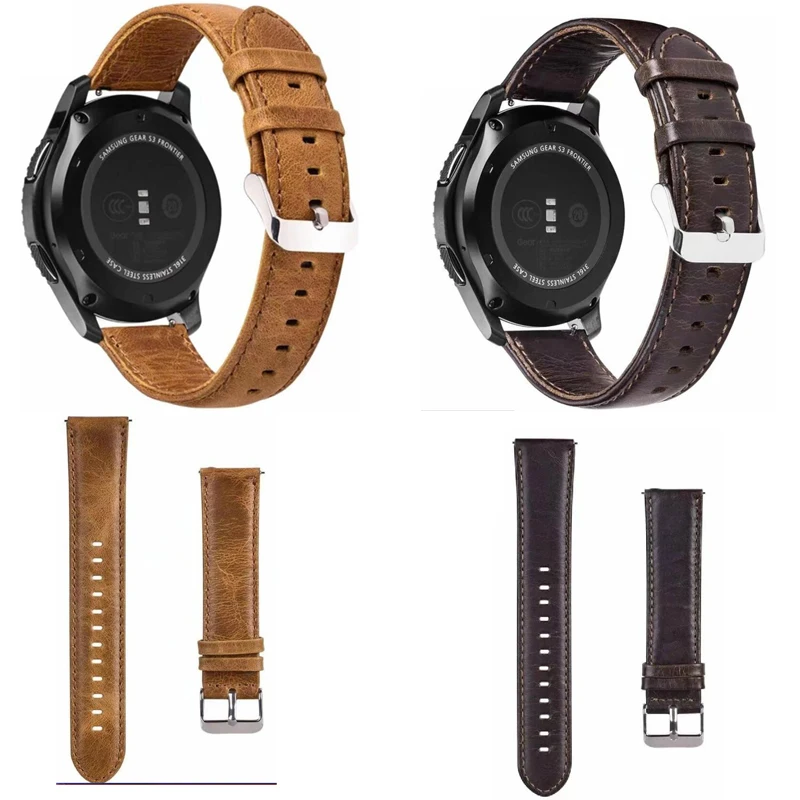 Ремешок для Samsung Galaxy S3 s2 46 мм active 2 кожаный браслет Ticwatch s pro zenwatch amazfit 1 3 pace pebble time 22/20