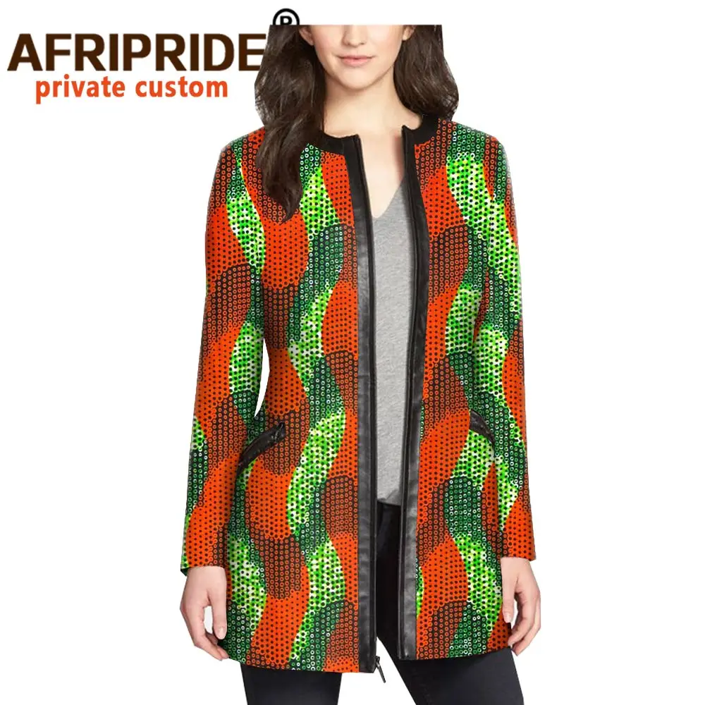 2021 women`s coat african print jacket dashiki clothes formal outfit leather+cotton fabric full zipper AFRIPRIDE A1924010