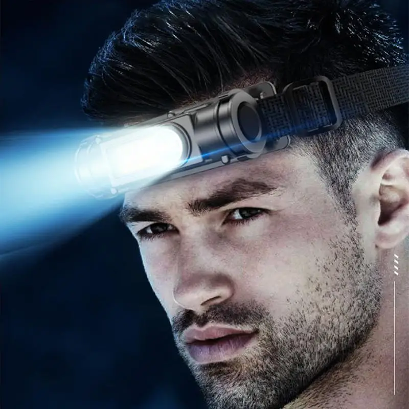 

LED Headlamp COB+XPE USB Rechargeable Headlight Adjustable Flashlight with Power Indicator Magnet Tail for Camping,Fishing