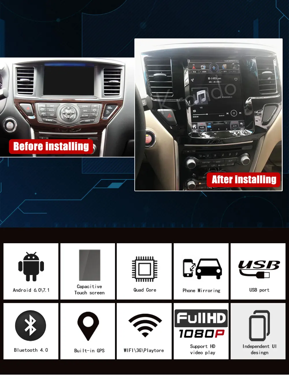 Krando Android 7,1 10," вертикальный экран Автомобильная Мультимедийная система gps для Nissan Pathfinder навигация развлечения стерео радио