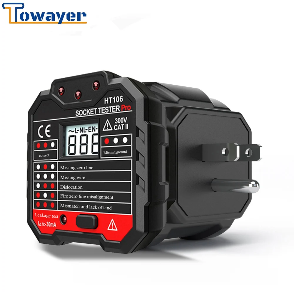 

HT106 Socket Tester Voltage Test Outlet Detector Electric Fault Checker Plug Finder Plug Polarity Phase Check Tester US EU Plug