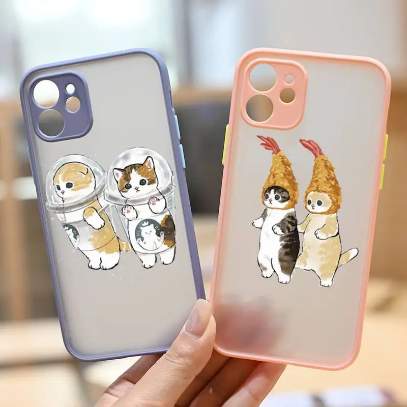 

Funny Cute Yellow Cat Phone Case Dark Blue Transparent Matte For IPhone 7 8 11 12 S Mini Pro X XS XR MAX Plus Cover Shell