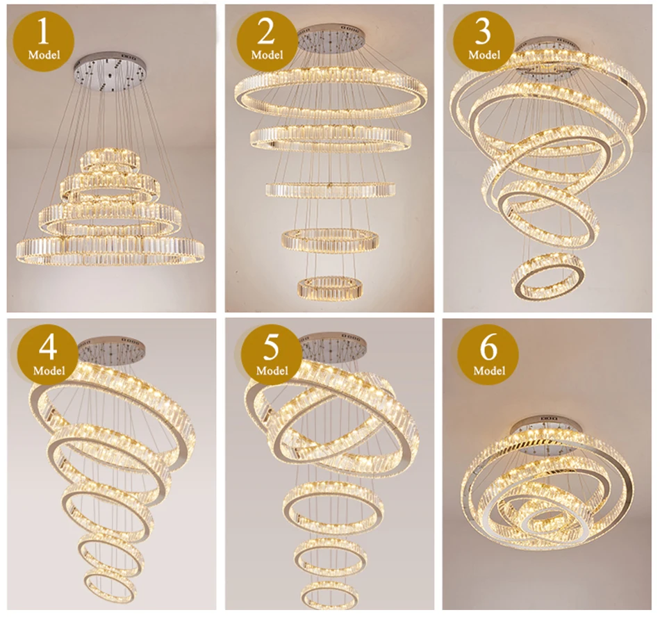 

Modern Chandelier for Living Room Large Hotel Hall Staircase LED Crystal Chandeliers Round Rings Light Fixtures Home Decor Lamp