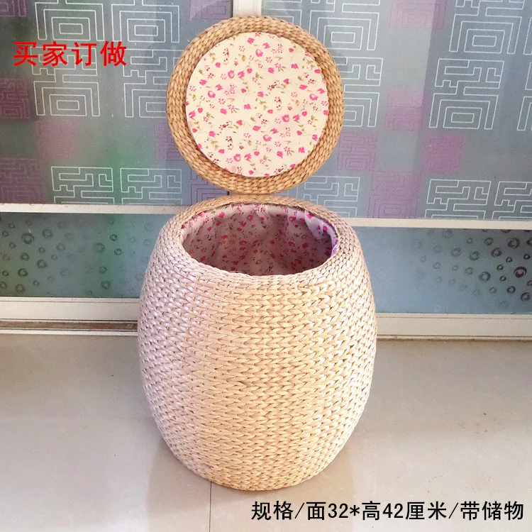 Круглая скамейка H1 из массива дерева простая маленькая круглая ротанга для обуви