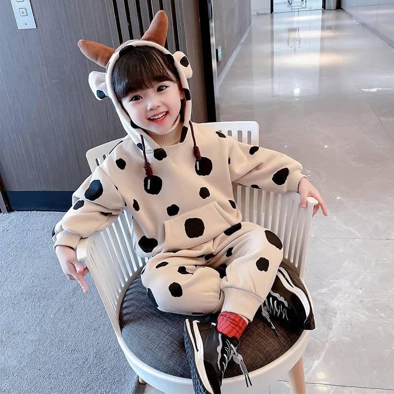 

2021 New Factory Price High Quality Hot Sale Children's Winter New Plush Cow Suit Children's Two-Piece Suit