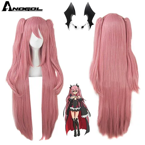 Парик для косплея ANOGOL женский синтетический длинный, парик из натуральных прямых розовых волос с двойным конским хвостом для костювечерние