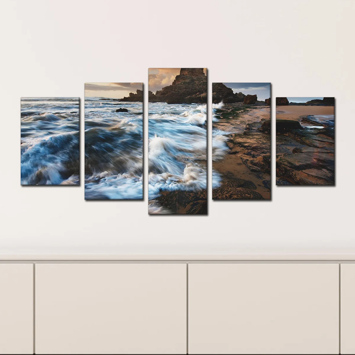 

Beach Landscape Canvas Painting Waves Reef Sandy Beach Wall Art Decorative Pictures Modern Modular Print Posters Room Decor
