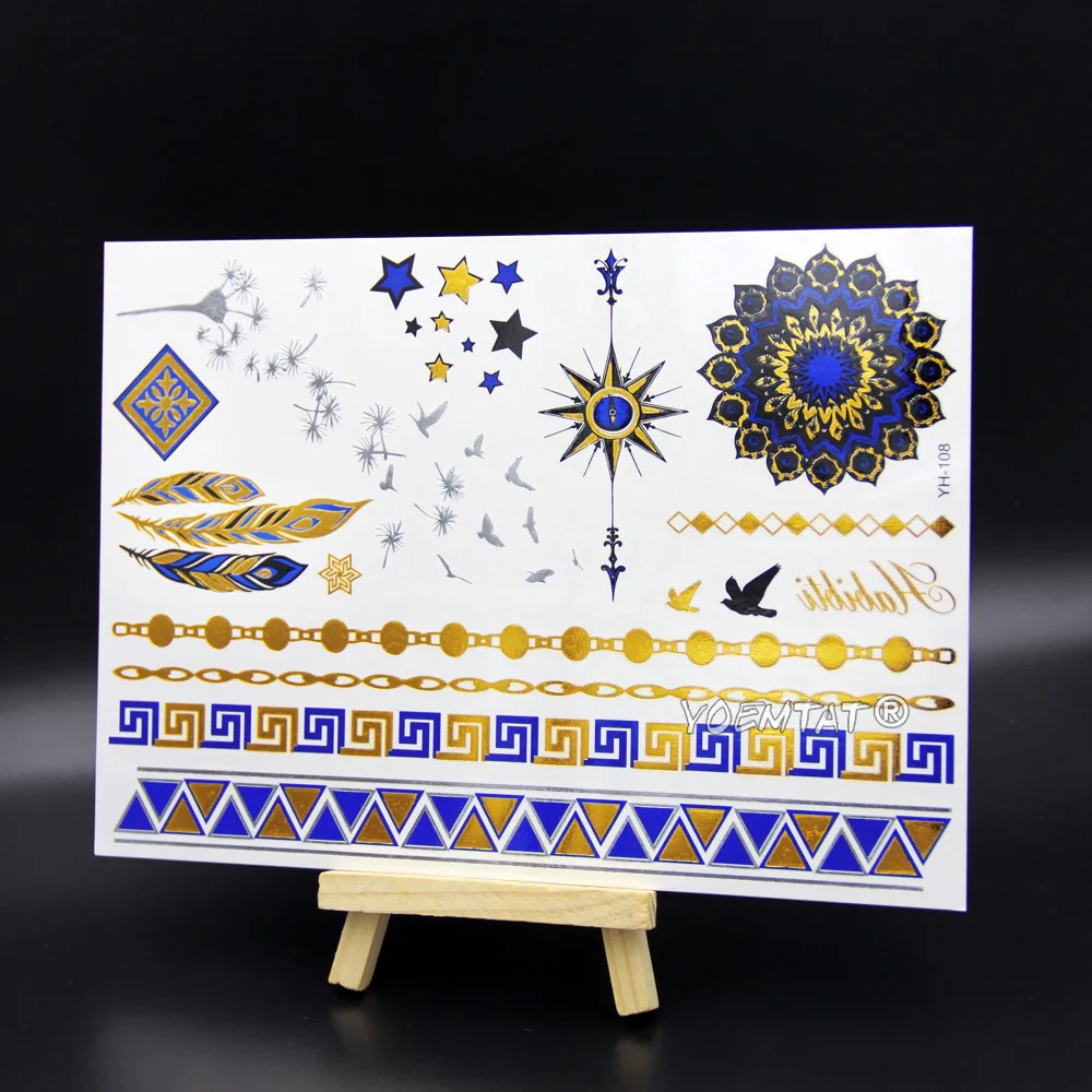 Павлин бабочка Лотос временная татуировка женские вечерние руки тела арт