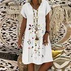 Модное льняное платье, женское повседневное короткое платье больших размеров с вышивкой и коротким рукавом, с V-образным вырезом, Y2k, 2021