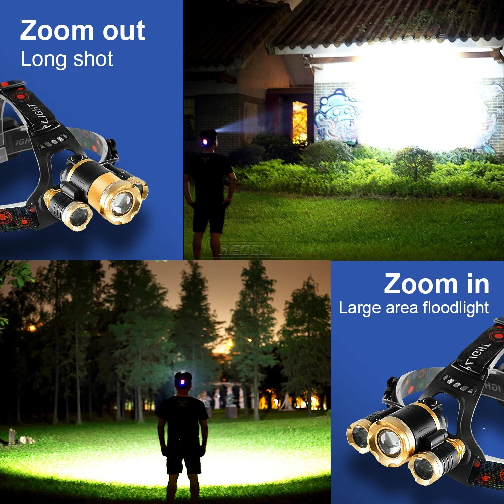 

Headlamp USB Rechargeable Head Light LED 3*XML T6 High Powerful Fishing Lamp 18650 Battery Infrared Sensor LED Hunting Headlight