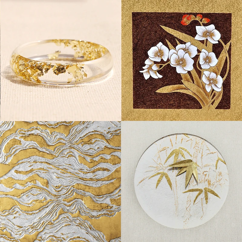 Красочные листы золотых листьев хлопья золотая фольга бумага для художественных