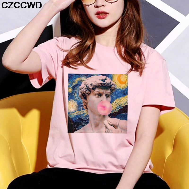 Женская одежда 2019 летняя футболка с принтом Давида Микеланджело Винтажная в