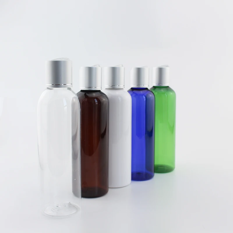 

200ml X 12 High Quality Round Plastic Bottle With Silver Aluminum Disc Cap Empty Cosmetic PET Container For Shampoo Lotion Cream