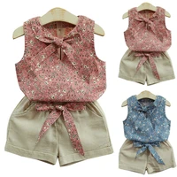 girl sleeveless floral bow tank top shorts set kids casual summer outfit children holiday 2 piece suit
