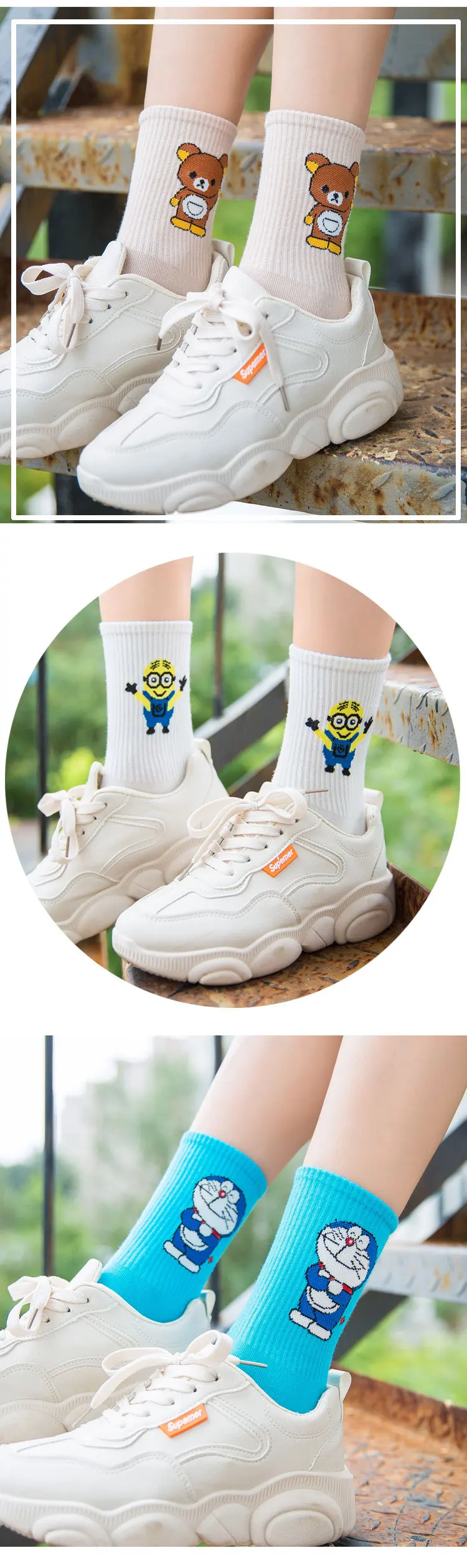 Cartoon Character Cute Socks Women Harajuku Cute Patterend Ankle Socks Hipster Skatebord Ankle Funny Socks Female