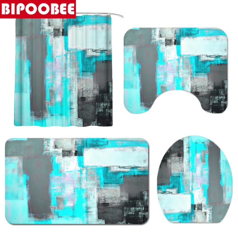 Синяя мраморная занавеска для душа набор ковриков ванной водонепроницаемые