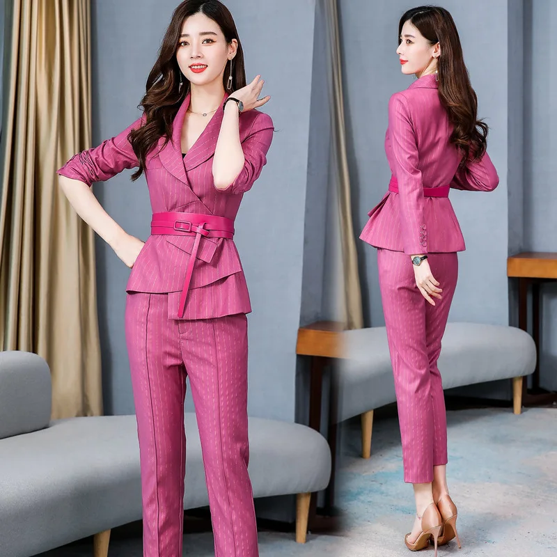 New korean woman office suit Women's stripe Blazer & Suits Pant Suits women's Suits two-piece Sets pant suits for women suit