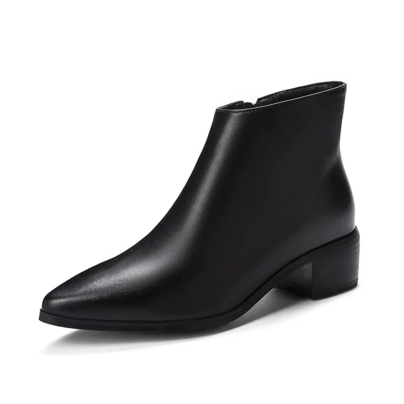 Женские ботинки из натуральной кожи ASUMER с острым носком на квадратном каблуке