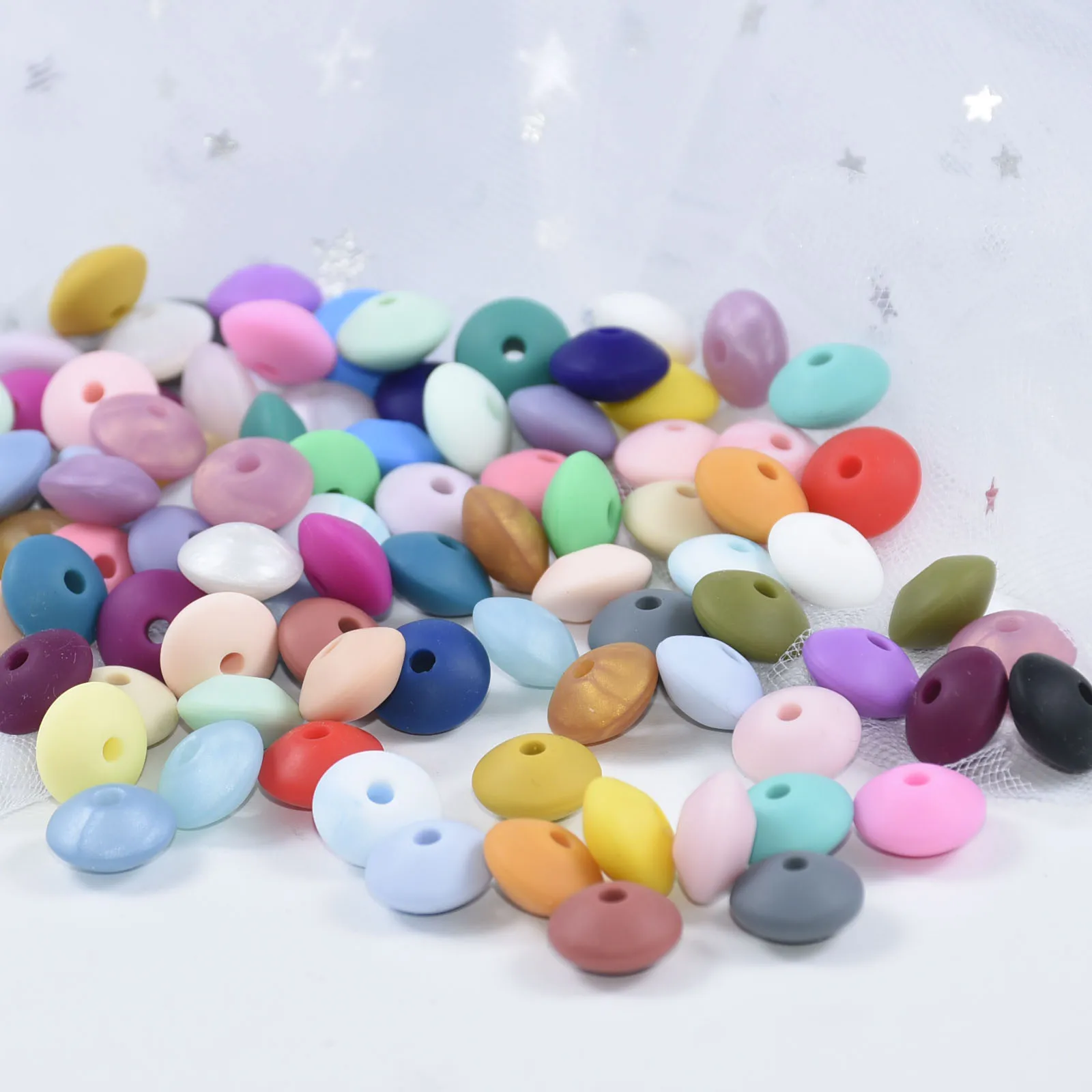 Cuentas de lentejas de silicona para beb&eacute;, 30 Uds., 12 MM, cuentas de dentici&oacute;n para beb&eacute;, libre de BPA, bricolaje, juguetes, joyer&iacute;a de silicona, fabricaci&oacute;n de collares y pulseras-2
