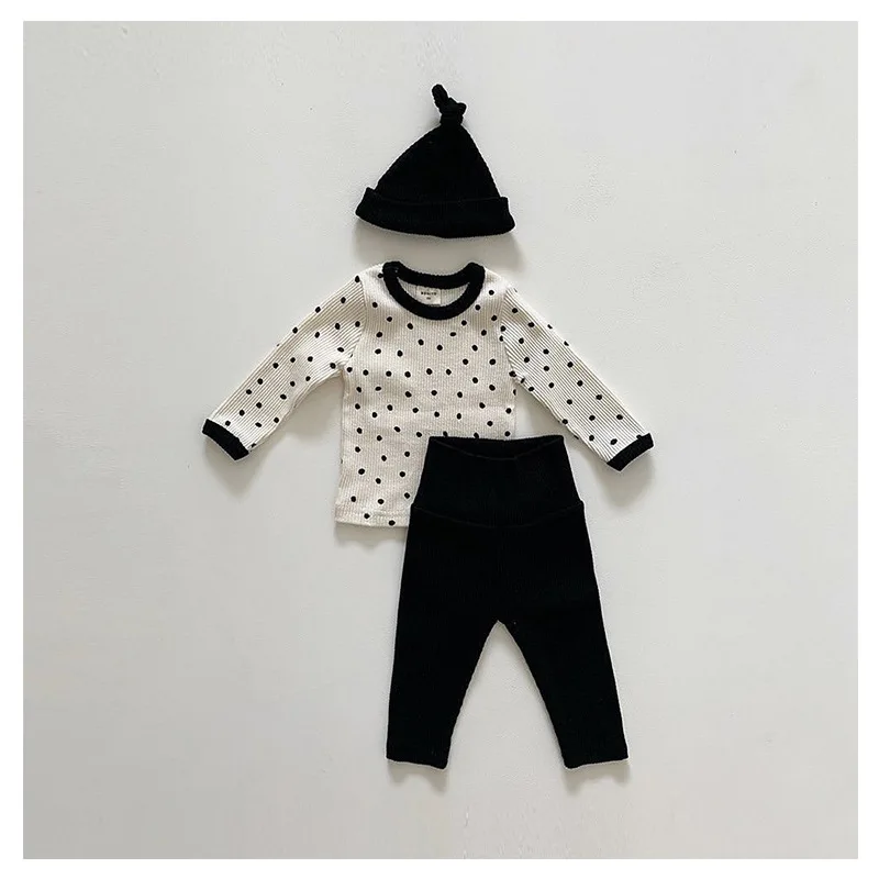 

Baby Clothing Set 2020 Long Sleeve Dot Print Tops Boys Girls Pants Spring Autumn Hat 3pc Clothing Set Children Outwear Outfits