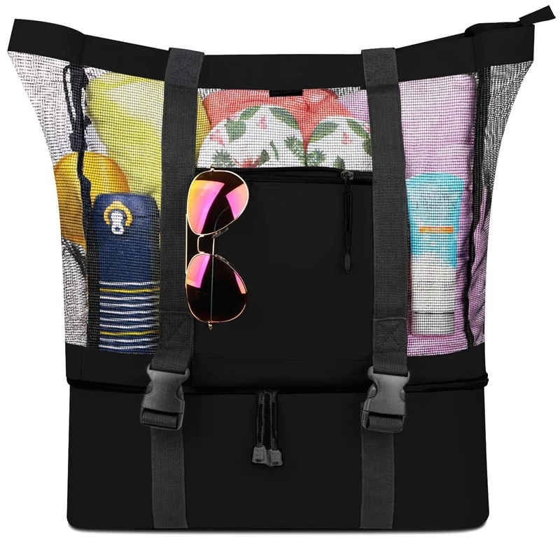 

FQYL сетчатая пляжная сумка-тоут со съемным пляжным кулером-Максимальная вместимость 34L 150Lbs ультрапрочная для женщин