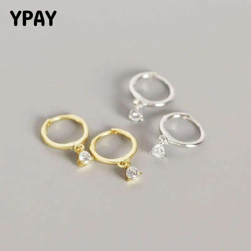 

YPAY 100% Real 925 Sterling Silver Pendant Hoop Earrings Women Small Round Zircon Earring Fine Jewelry Christmas Gifts YME550
