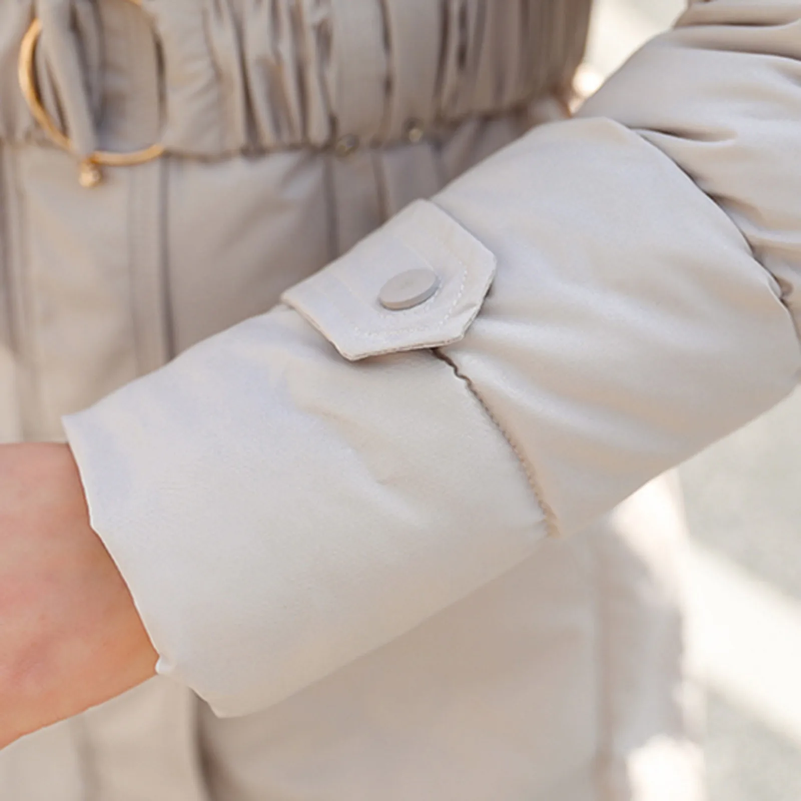 Hooded Women's Winter Down Parka Padded Jacket Slim Waist Belt Mid-Length Solid Color Coat Jacket Outdoor Warm Casual Parkas