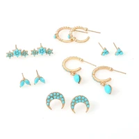 ocean sky blue acrylic stud earrings set fashion star leaves stone ear clip wedding party jewelry set for women girls 2020