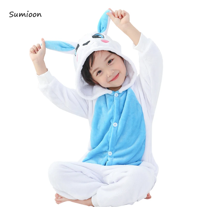 Blue rabbit Зимние Детские пижамы для девочек и мальчиков; Детский комбинезон; детский пижамный комплект; одежда для сна с рисунками животных; одежда для сна с вышивкой панды, единорога, кигуруми; Косплей - Цвет: Blue rabbit