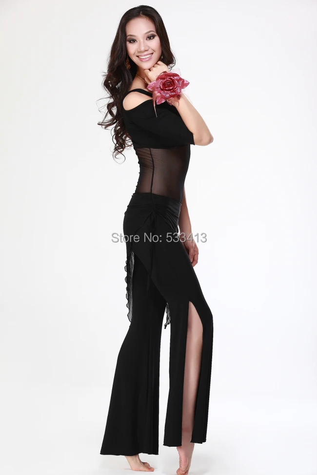 Belly dance costume sexy short sleeves top+milk silk waist pants 2pcs/suit for belly dancing set