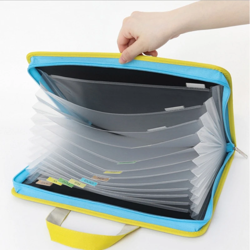 

H3CA 13 Pocket Accordion Folder A4 File Organizer Folder Expanding Canvas Document Folder Expandable File Bag with Labels