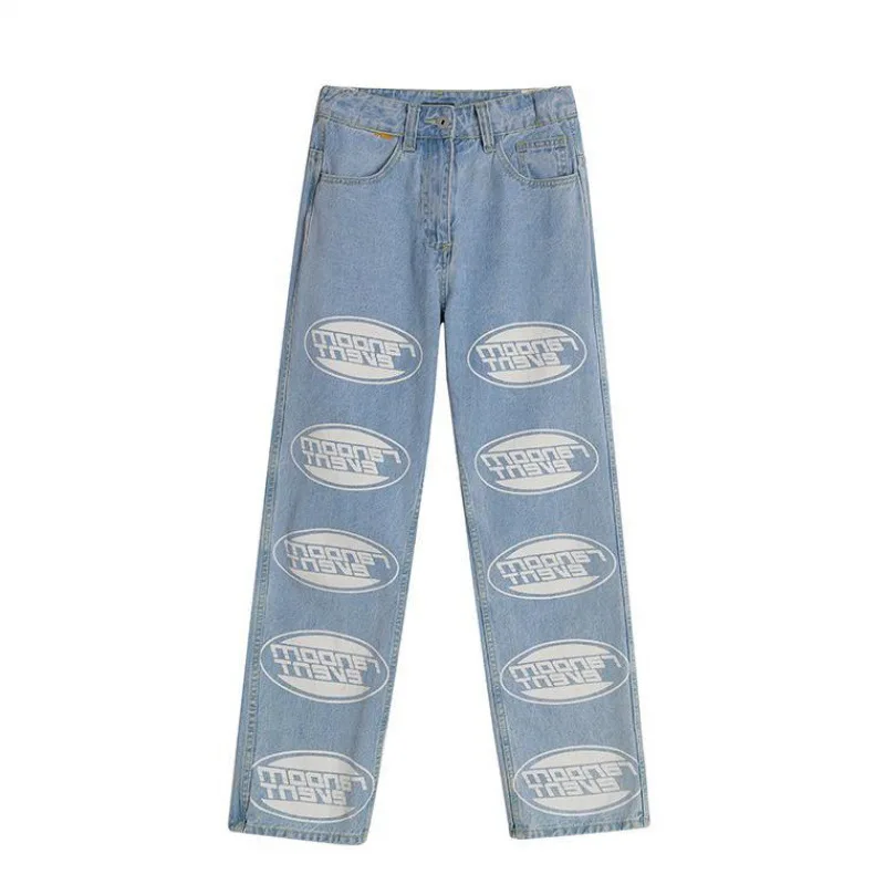 

Летние тонкие прямые джинсы с широкими штанинами светильник-голубые модные трендовые свободные осенние брюки 2021