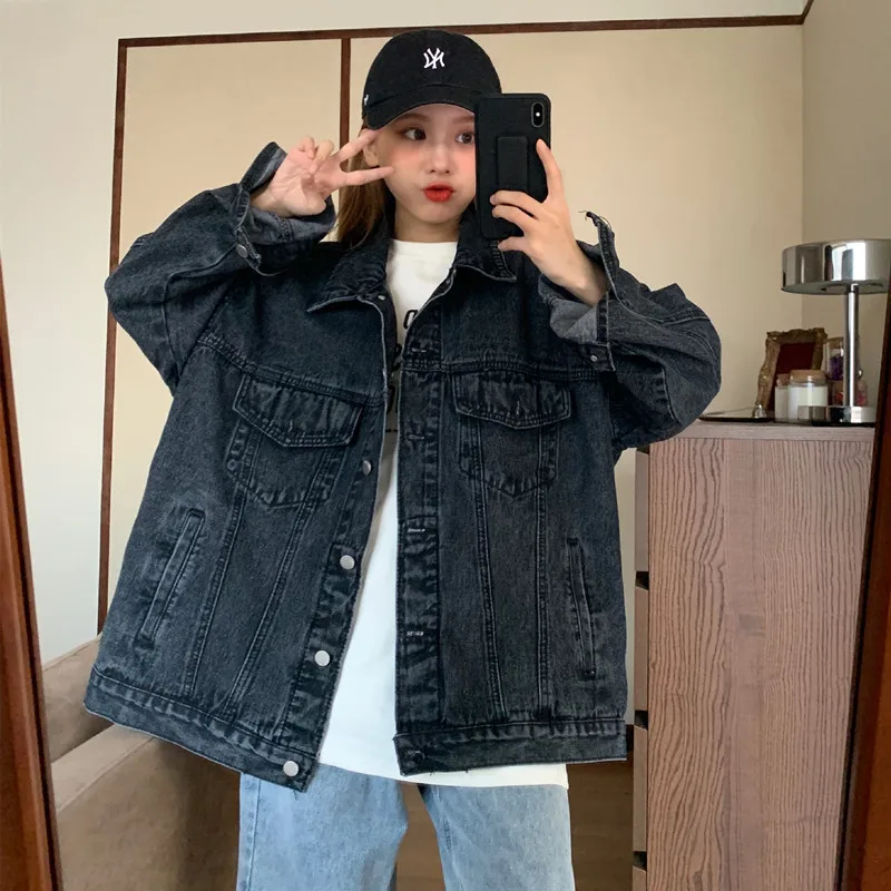 

Denim Jacket Solid Jacket Women Casual Baseball Jacket Bomber Jacket Patchwork Women's Coat Multi-Pocket Women's Denim Jacket